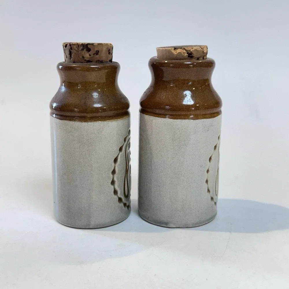 Vintage Canadian Rustic Stoneware Studio Pottery Spice Bottles w Corks‎